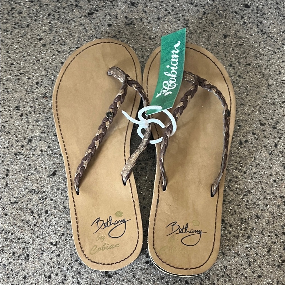 Bethany by Cobian Braided Strap Tan Flip Flop Sandals, Originally $35